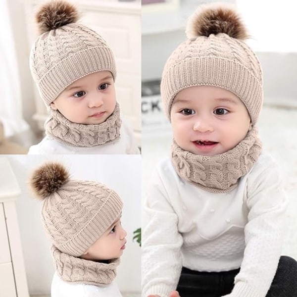 2 STK Spædbarn Baby Strikket Hue Halstørklæde Vinter Varm Beanie Hue med, ZQKLA