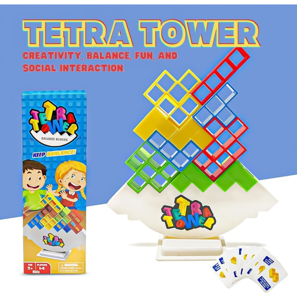Tetra Tower til voksne, 48 STK stablingsspil med udvidelig 16-