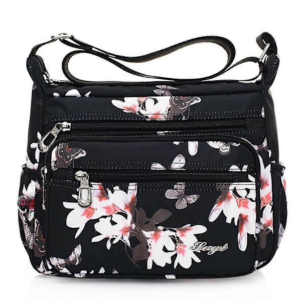 Nylon Blommönstrad Multi-Ficka Crossbody Väska Dam Rese Axelväska Style 1