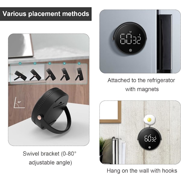 Köktimer, Digital Magnetisk Timer med LCD-Skärm och 3,ZQKLA