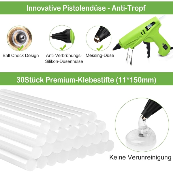 Kaksoisvirtainen kuumaliimapistoolin – 60/100W tehokas työkalu 30 11mm kirkkaalla liimapuikolla ja 3 silikonikannella DIY-koti- ja toimistokorjauksiin ja sisustukseen