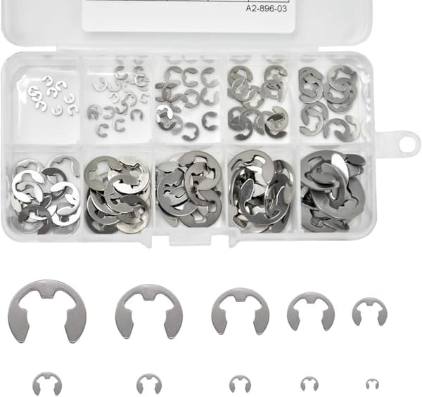 200 st Rostfritt Stål E-Låsring Kit, M1.5-M10 Sortiment, ZQKLA