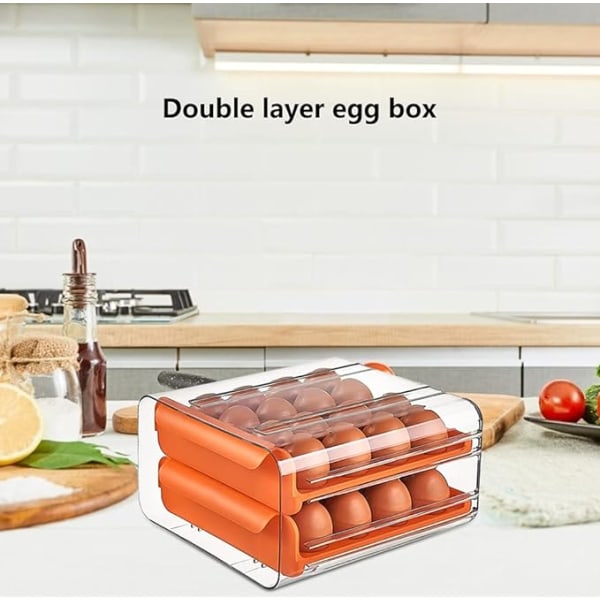 Æggebeholder, plastbakke, dobbelt lag, til køleskab, æg