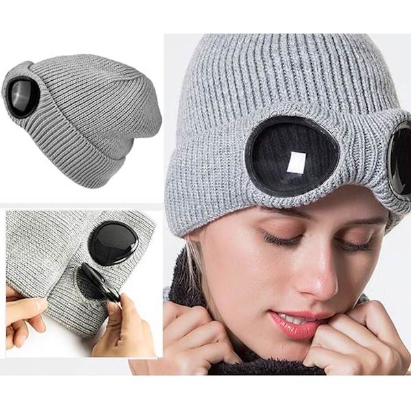 Unisex Goggle Hue Strikket Vinter Tyk Hue, Grå, ZQKLA