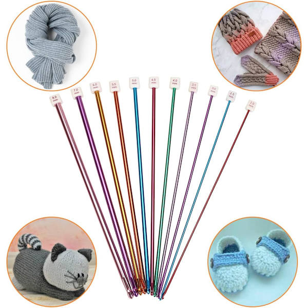Set med 11 aluminium Tunisianska/Afghanska virknålar, flerfärgade, ZQKLA