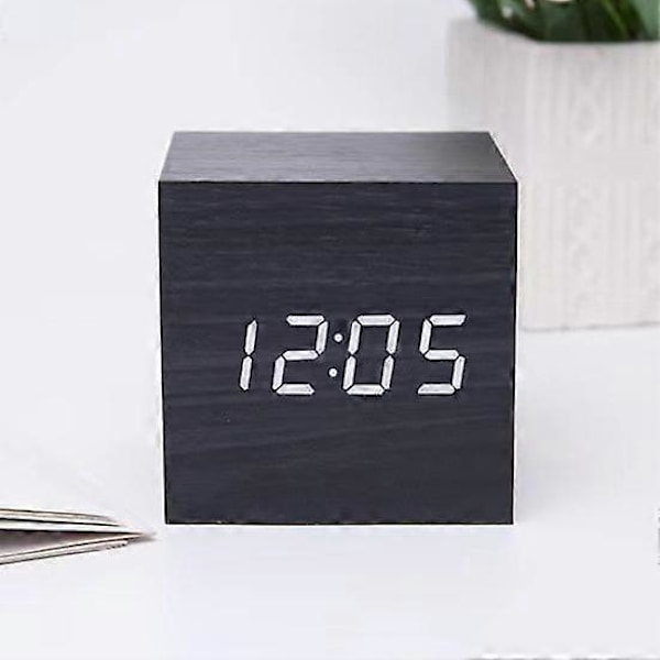 Digital Väckarklocka 12/24H Format Justerbar Ljusstyrka Röststyrning Energisparläge Temperatur Datumvisning Batteri white