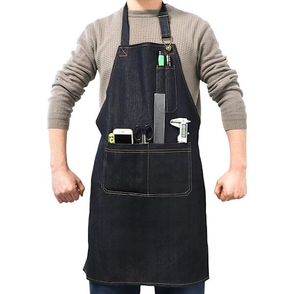 Tjockt Denim Arbetsförkläde med Fickor, Justerbart Förkläde f,ZQKLA