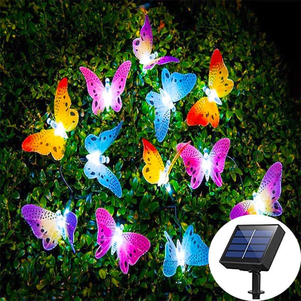 12-pack Multifärgade LED Solcells-Fjärilsljussträngar, Vattentäta, Utomhus
