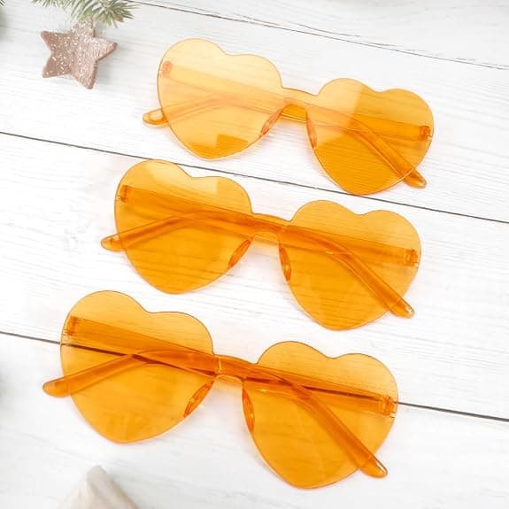 Hjerteformede solbriller, 3-pak, rammeløse, retro, orange kærlighedstema Orange