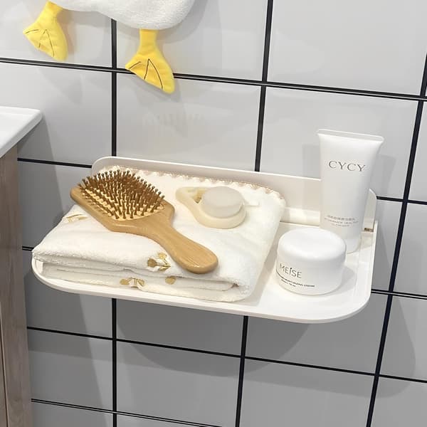 Vit väggmonterad hylla, set om 2, utan borrning, badrum
