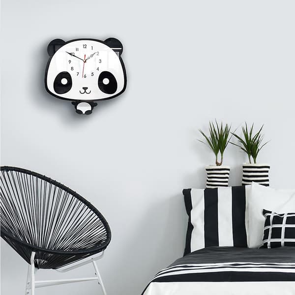 Nordisk Stil Panda Väggklocka Tyst Träklocka För Heminredning