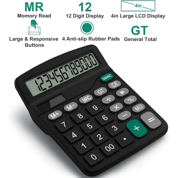 Kalkulator, 12 siffer Solar Battery Operated Desktop Calcula, ZQKLA