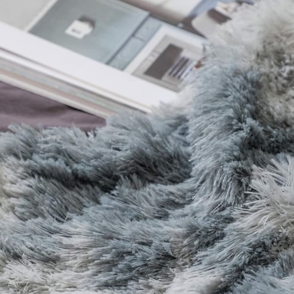 Tæppe, Fluffy Faux Fur Tæppe 160x200cm, Grå Fleece Plai, ZQKLA