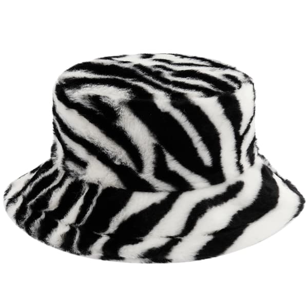 Varm, lurvig bucket hat för dam och herr (zebra tryck)