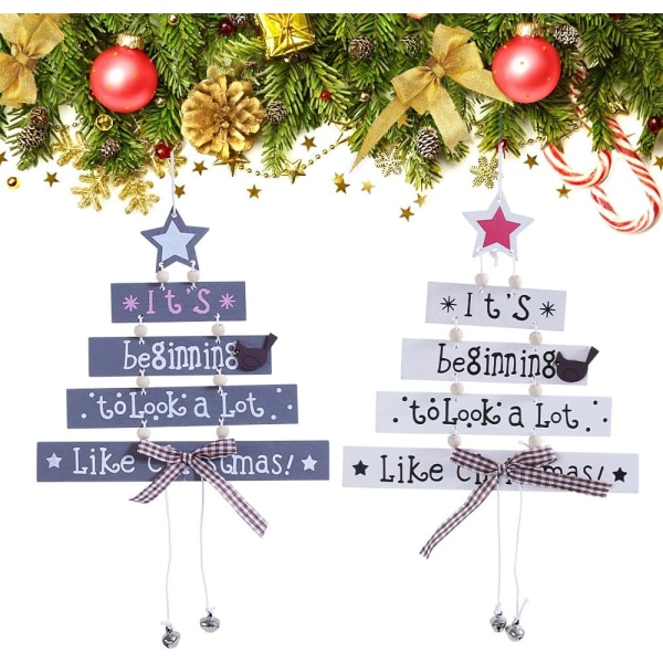 Juldekorationer, 2 st julträdsprydnader i trä, ZQKLA