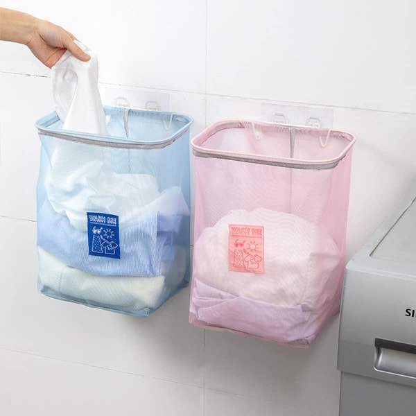 2-pack Hopfällbar Tvättkorg för Smutsig Tvätt, Väggmonterad Tvättkorg, ZQKLA