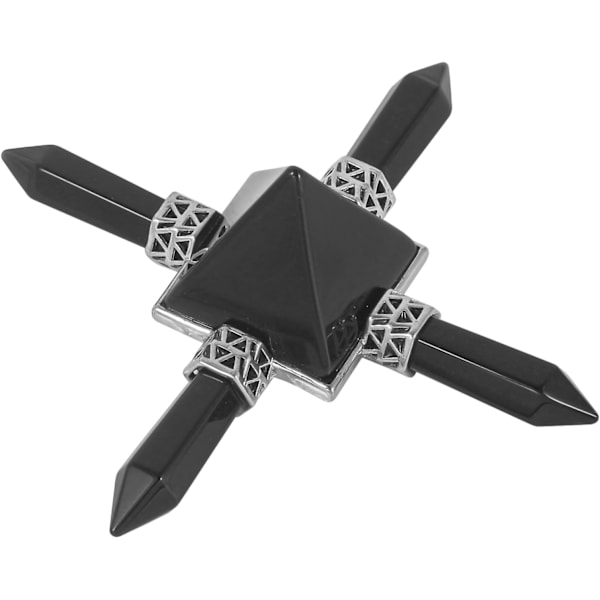 Svart Agat Pyramid Energi Generator 4 Punkt Läkningskristall, ZQKLA