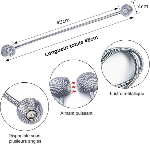 Sæt med 4 gardinbindere, magnetiske gardinbindere magnetisk bh