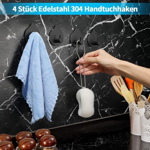 Sæt af 4 Selvklæbende Hængere, Sort, 304 Rustfrit Stål, ZQKLA