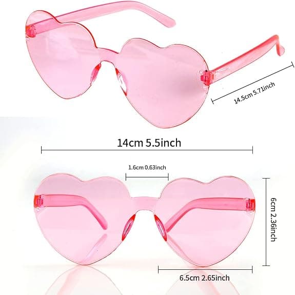 Hjerteformede solbriller, 3-pak, rammeløse, retro, pink, kærlighedstema Pink
