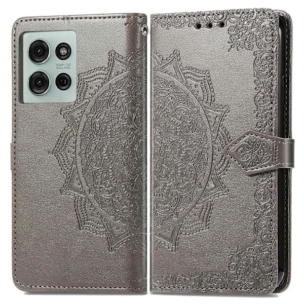 For Motorola Moto G75 5G Lommebok Etui Mandala Blomst Lær Telefon Deksel Stativ Visning - Grå Grey