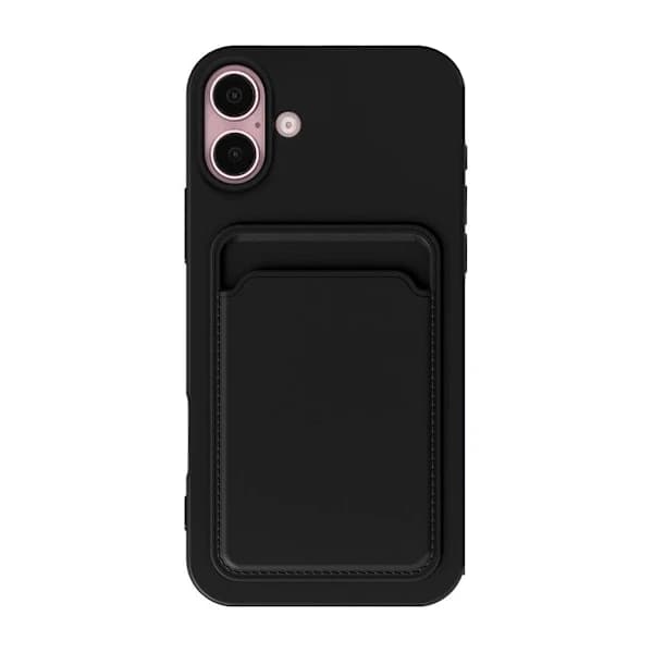 iPhone 16 Mobilcover Silikone med Kortholder - Sort Sort,su