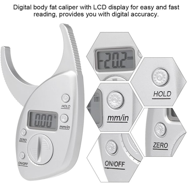 Digital Body Fat Caliper Skinfold Caliper LCD Display Skin M,ZQKLA