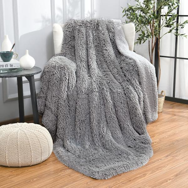 Super Mjuk Shaggy Longfur Konstgjord Pälsfilt, Fuzzy Throw Blan,ZQKLA