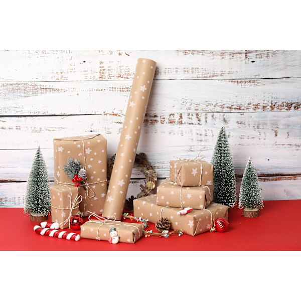 Julklappspapper Stjärnor 44cm x 10m Återvunnet Kraftpapper