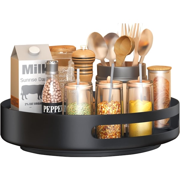 25 cm, Svart Lazy Susan Snurrbricka Kryddhylla i Metallstål, K,ZQKLA