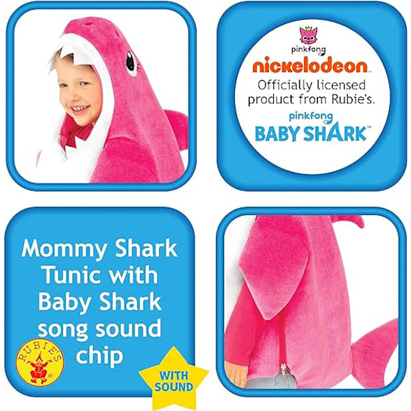 Baby Shark -asu lapselle (110CM, vaaleanpunainen), soittaa Baby Shark -melodiaa