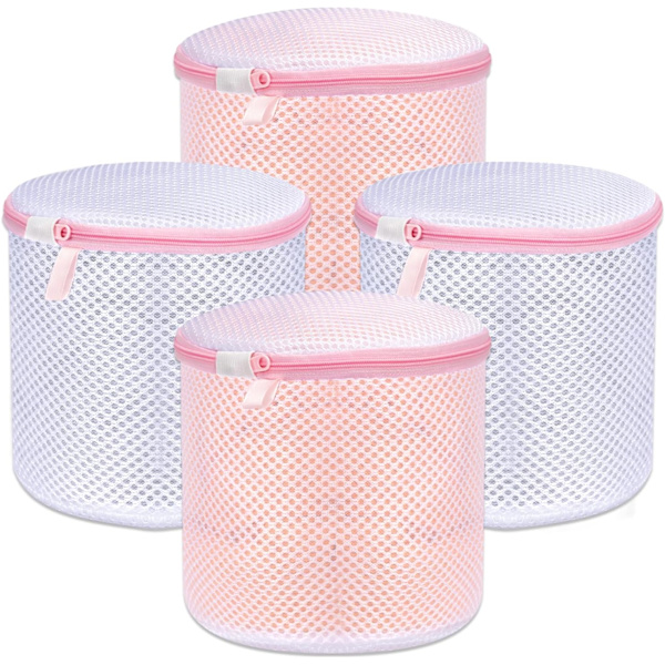 Pakke med 4 rosa vasknett, vaskemaskin-bh-nett, stor vask