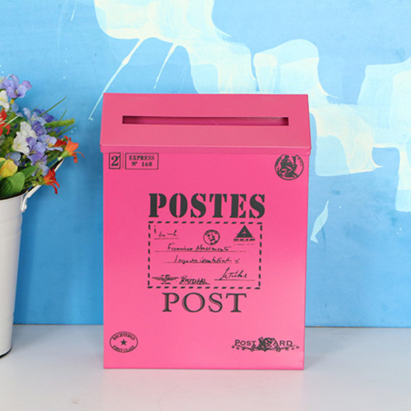 （Rose red） Vintage vägghängande järn brevlåda Mail Postal Lett, ZQKLA