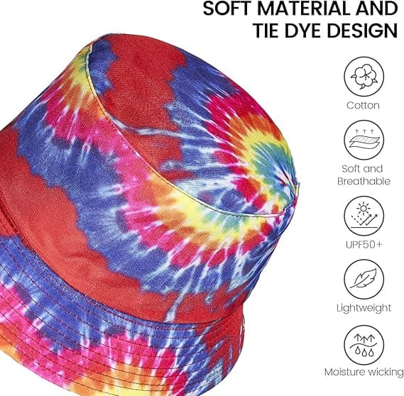 Tie Dye Bucket Hat til Kvinder Vendbar Udendørs Strand Solhat