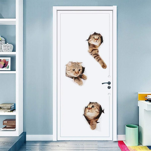 Söta kattväggdekaler 3D väggmålning katt avtagbar 3D, ZQKLA