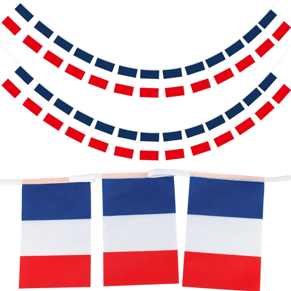 80 Franska Flaggor 14 x 21cm, 20 Meter National Flaggband Girlang