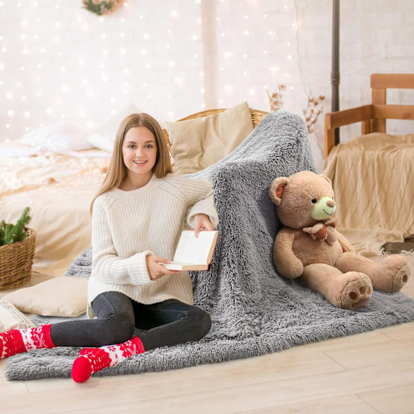 Super Mjuk Shaggy Longfur Konstgjord Pälsfilt, Fuzzy Throw Blan,ZQKLA