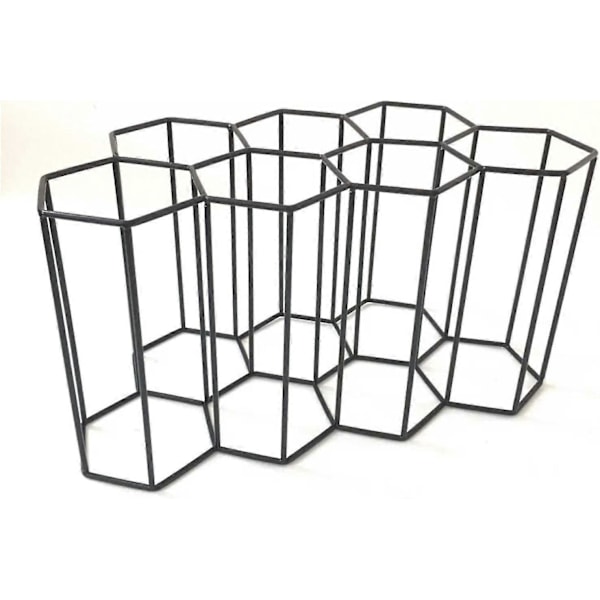 Musta metallinen viinipulloteline, vapaasti seisova, pöytätasolle, viinipulloteline työtasolle - Geometrinen muotoilu viinille
