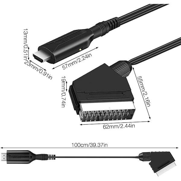 SCART til HDMI-kabel, SCART til 1080p/720p HDMI lyd- og videoadapter for HDTV-skjerm-projektor