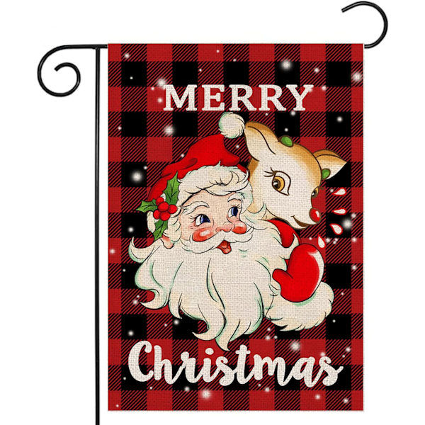 Glædelig Jul haveflag Buffalo Check Plaid Julemand 12,5