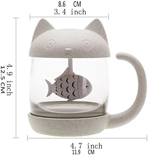 Katt Glas Te Kopp, Vattenflaska med Fiskformad Teinfuser, Kaffe