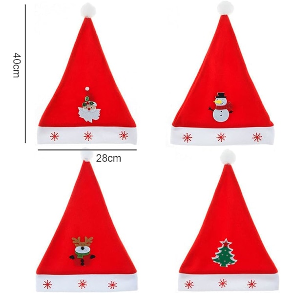 Joulupukkihattu, 4 kpl Joulupukkihattu Punainen Hattu Joulupukkihattu