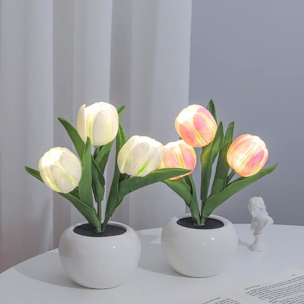Led Bordlamper, Led Simuleret Tulipan Natlampe med Vase,,ZQKLA