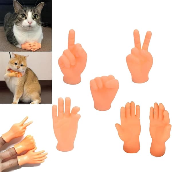 6 stk. Tiny Finger Hands, Sjove og Skæve Mini Fingertip Kattehandsker