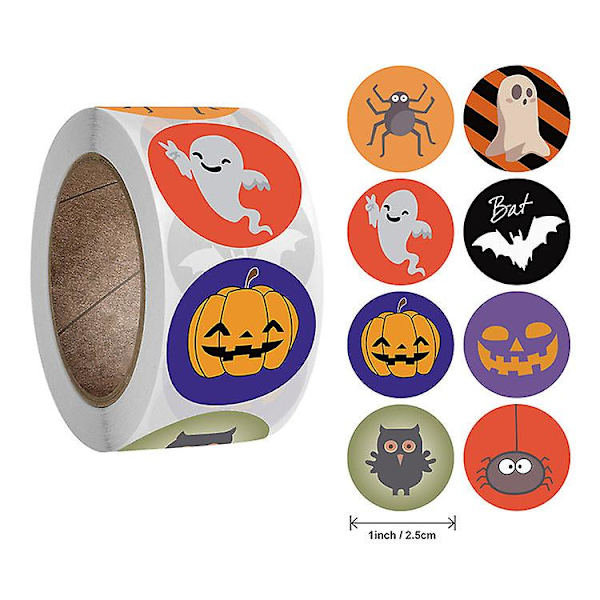 3X500 stk juleklistremerker rull?etiketter gresskar spøkelse edderkopp flaggermus ugle halloween halloween-klistremerker