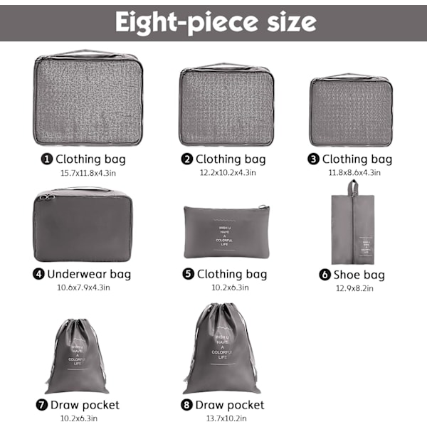 Packningskuber, 8-pack Reseväska Organiseringsset L, ZQKLA