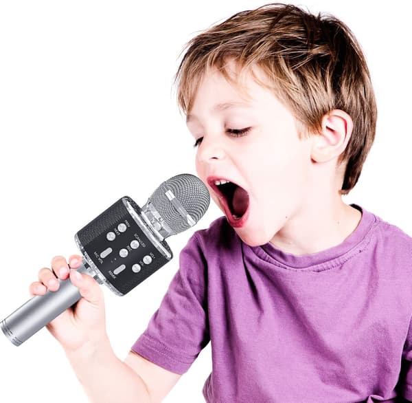 Karaoke Mikrofon (Sølv) til Børn, Trådløs Bluetooth Kara, ZQKLA