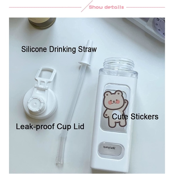 Kawaii-vesipullo pillillä ja tarralla 700 ml, ei vuoda, La, ZQKLA