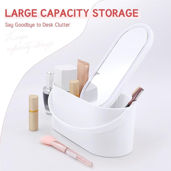 Makeup Organizer Box med Spejl og LED-lys, Bærbar, ZQKLA