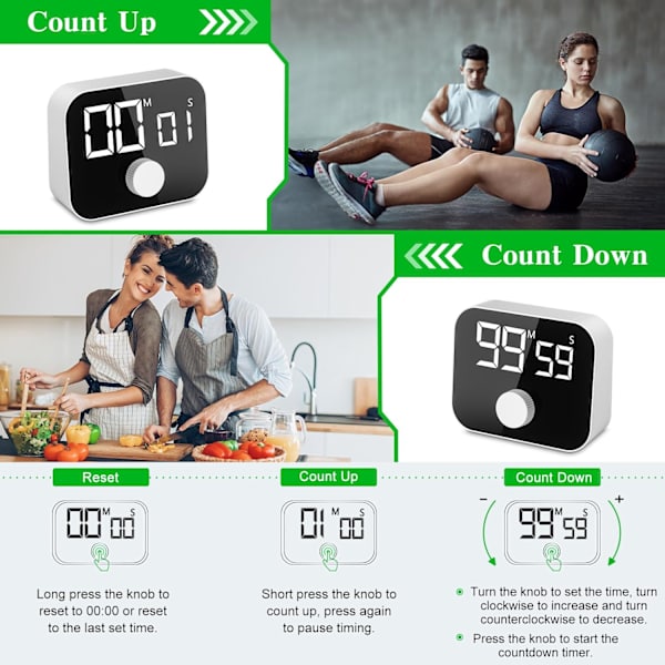 Digital Køkken Timer, Stor LED Display Magnetisk Nedtælling, ZQKLA